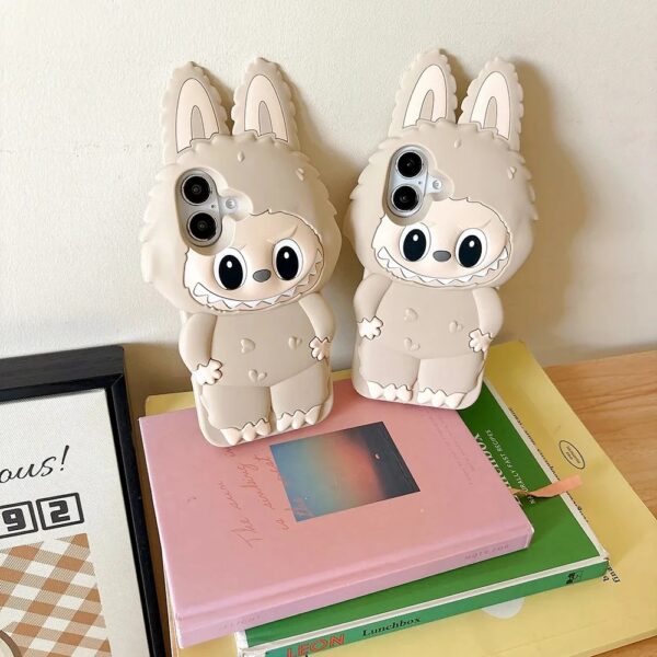3d cartoon kawaii monster rabbit soft silicone phone case with lanyard cover