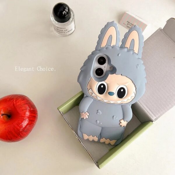 3d cartoon kawaii monster rabbit soft silicone phone case with lanyard cover