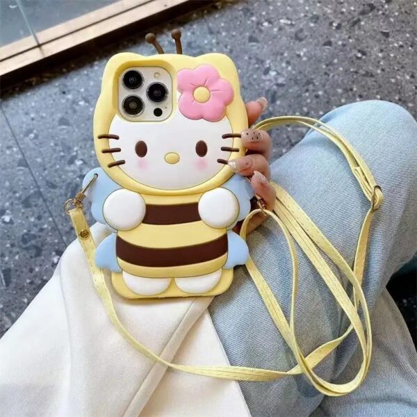 3d hello kitty bee honey phone case for iphone with lanyard silicone cover