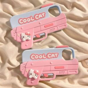 cute 3d cartoon hello kitty pistol phone case for iphone funny soft silicone cover