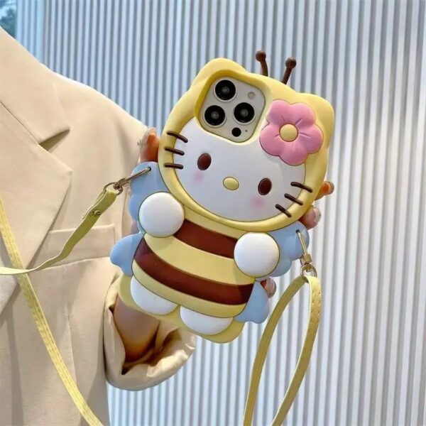 3d hello kitty bee honey phone case for iphone with lanyard silicone cover