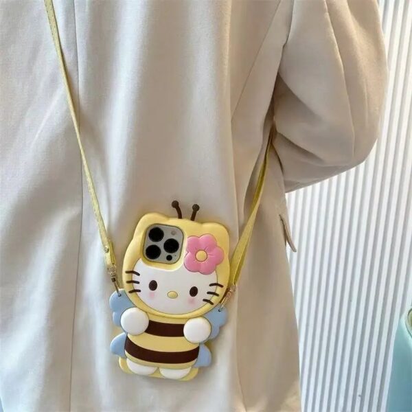 3d hello kitty bee honey phone case for iphone with lanyard silicone cover