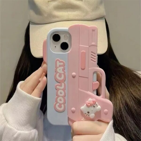 cute 3d cartoon hello kitty pistol phone case for iphone funny soft silicone cover