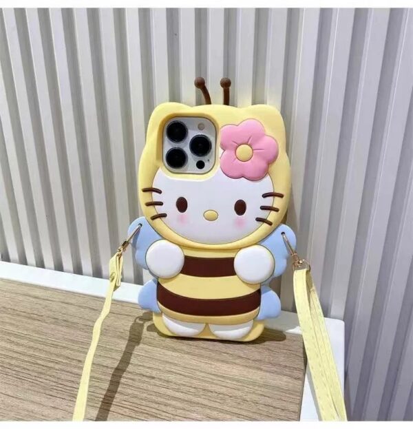 3d hello kitty bee honey phone case for iphone with lanyard silicone cover