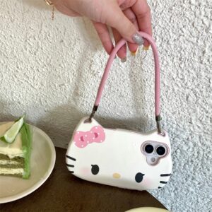 3d hello kitty glasses cute pink bow lovely phone case for iphone hand strap cord back cover