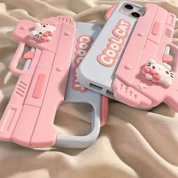 cute 3d cartoon hello kitty pistol phone case for iphone funny soft silicone cover