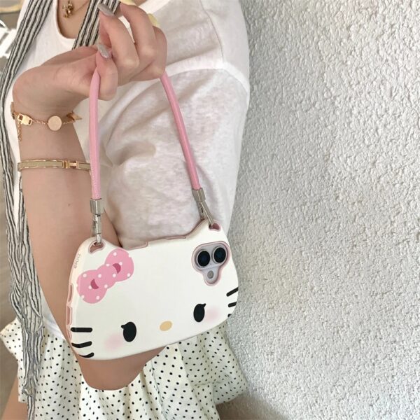 3d hello kitty glasses cute pink bow lovely phone case for iphone hand strap cord back cover