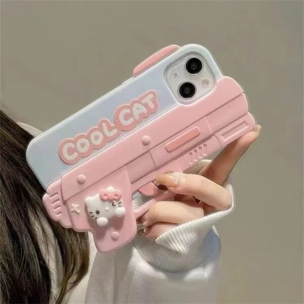 cute 3d cartoon hello kitty pistol phone case for iphone funny soft silicone cover