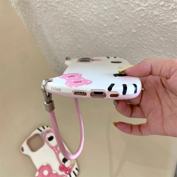 3d hello kitty glasses cute pink bow lovely phone case for iphone hand strap cord back cover